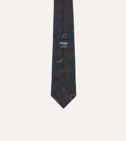 Teal And Purple Large Paisley Print Madder Silk Self Tipped Tie -Drakes Shop DR1AAS20512 03901 4