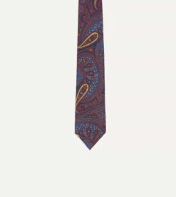 Red And Blue Large Paisley Print Madder Silk Self Tipped Tie -Drakes Shop DR1AAS20512 04701 3