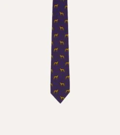 Navy And Yellow Dog Print Silk Tie -Drakes Shop DR1AAS21002 04900 3