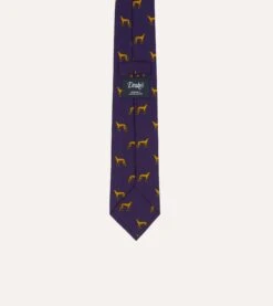 Navy And Yellow Dog Print Silk Tie -Drakes Shop DR1AAS21002 04900 4