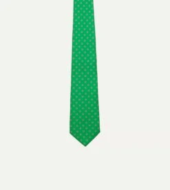 Green Circular Dot Silk Self Tipped Tie -Drakes Shop DR1AAS23190 02401 3