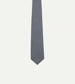 Grey Mini Circular Dot Silk Self Tipped Tie -Drakes Shop DR1AAS23191 01241 3