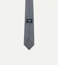 Grey Mini Circular Dot Silk Self Tipped Tie -Drakes Shop DR1AAS23191 01241 4