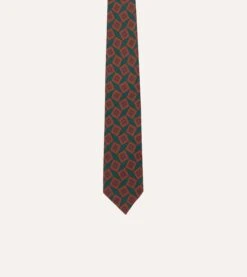 Green And Brown Jumbled Tile Print Silk Twill Self Tipped Tie -Drakes Shop DR1AAS23574 05401 3