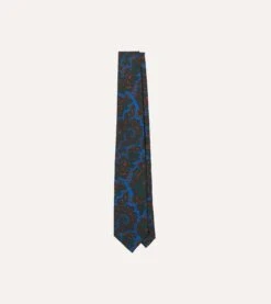 Blue And Green Large Paisley Print Silk Twill Self Tipped Tie