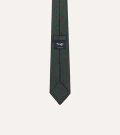 Green Paisley Leaf Print Silk Tipped Tie 8 Green Paisley Leaf Print Silk Tipped Tie -Drakes Shop DR1AAS24097 01 400 4