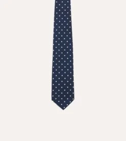 Navy Polka Dot Silk Self-Tipped Tie -Drakes Shop DR1AAS24124 01251 3
