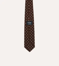 Brown Polka Dot Silk Self-Tipped Tie -Drakes Shop DR1AAS24124 02301 4