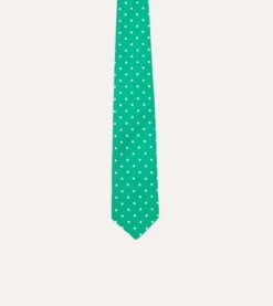 Green Polka Dot Silk Self-Tipped Tie -Drakes Shop DR1AAS24124 03401 3