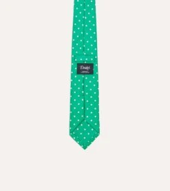Green Polka Dot Silk Self-Tipped Tie -Drakes Shop DR1AAS24124 03401 4