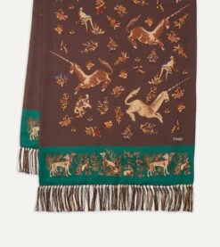 Brown Unicorn Print Tubular Silk Tasselled Scarf 9 Brown Unicorn Print Tubular Silk Tasselled Scarf -Drakes Shop DR1AB1 22221 06 301 ONESIZE 3