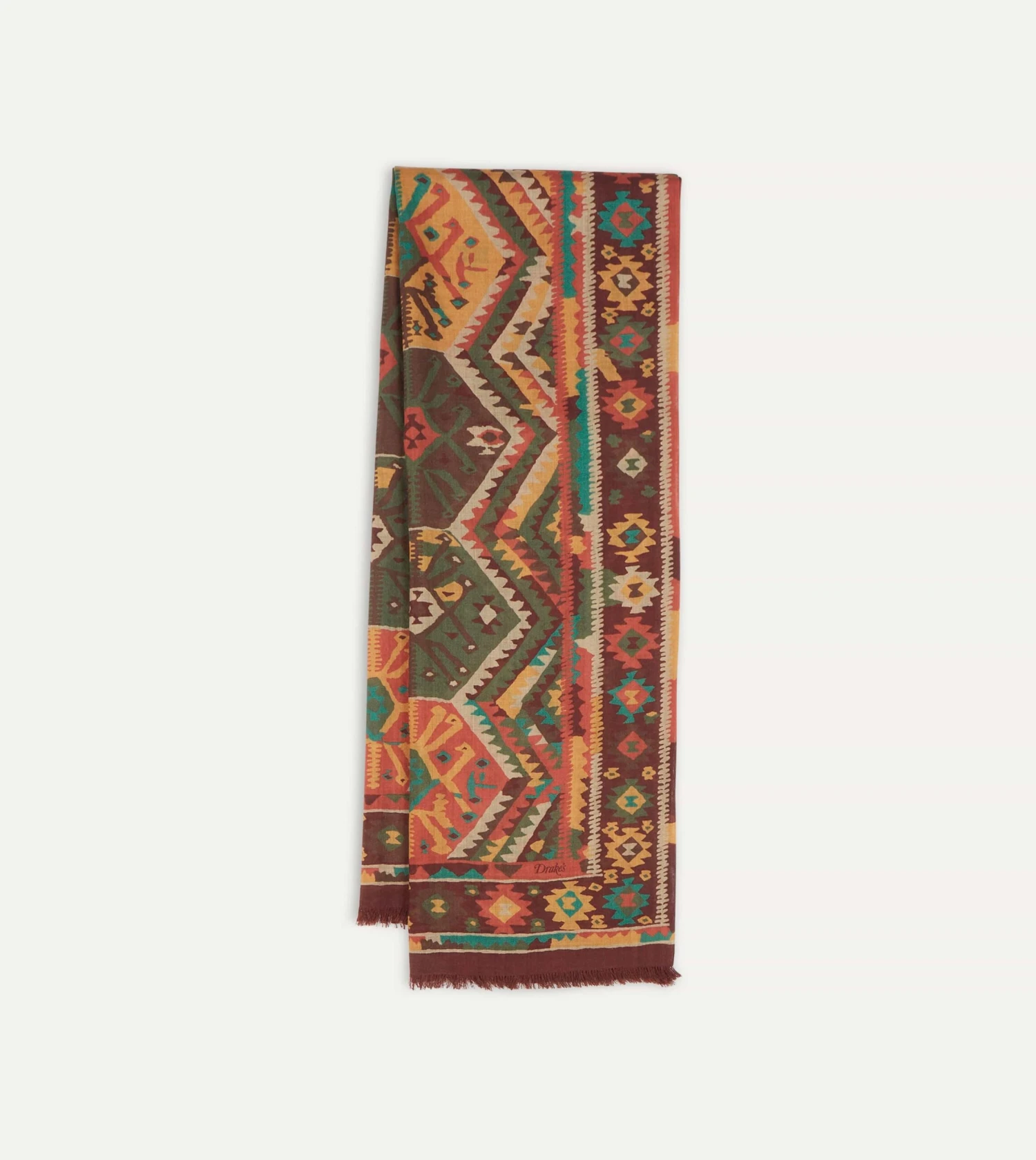 Brown Kilim Print Wool-Silk Scarf 5 Brown Kilim Print Wool-Silk Scarf - Image 3