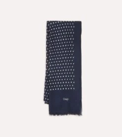 Navy Polka Dot Wool Scarf -Drakes Shop DR1AB122214 01251 1