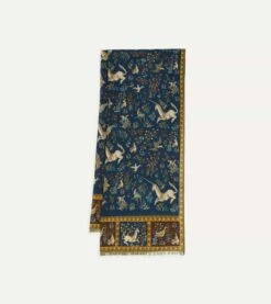 Navy Unicorn Print Wool-Silk Scarf -Drakes Shop DR1AB122217 01251 3