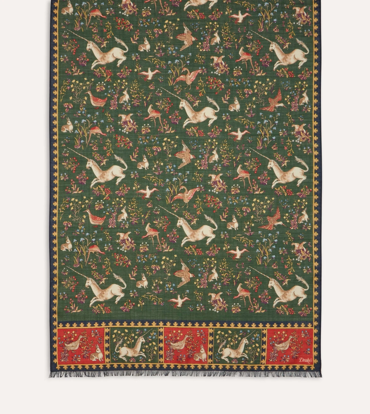 Green Unicorn Print Wool-Silk Scarf 6 Green Unicorn Print Wool-Silk Scarf - Image 4