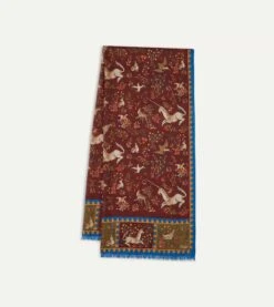Burgundy Unicorn Print Wool-Silk Scarf -Drakes Shop DR1AB122217 04701 1