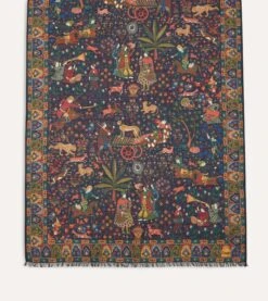 Navy Mughal Hunter Print Wool-Silk Scarf -Drakes Shop DR1AB122218 01251 4