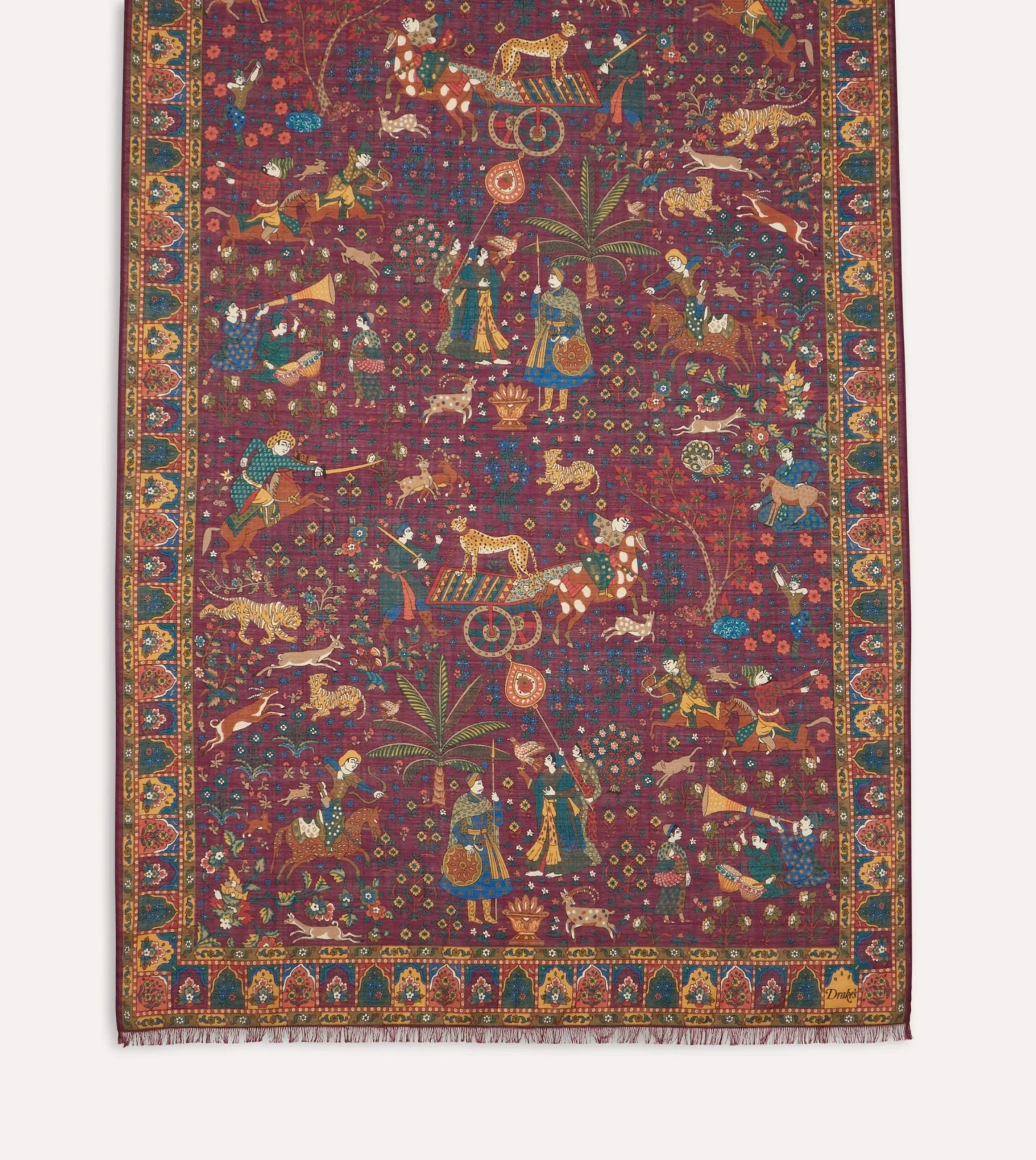 Magenta Mughal Hunter Print Wool-Silk Scarf 6 Magenta Mughal Hunter Print Wool-Silk Scarf - Image 4