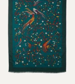 Green Birds Of Paradise Print Wool Scarf 9 Green Birds Of Paradise Print Wool Scarf -Drakes Shop DR1AB122219 02401 3