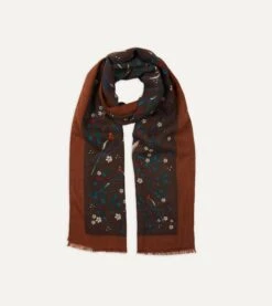Brown Birds Of Paradise Print Wool Scarf