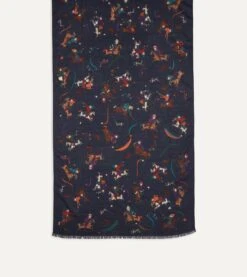 Navy Mughal And Stars Print Wool Scarf -Drakes Shop DR1AB122220 01251 4