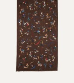 Brown Mughal And Stars Print Wool Scarf -Drakes Shop DR1AB122220 03301 4 LIQUIFYBOTTOM