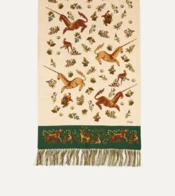 Ecru Unicorn Print Tubular Silk Tasselled Scarf 9 Ecru Unicorn Print Tubular Silk Tasselled Scarf -Drakes Shop DR1AB122221 01051 2