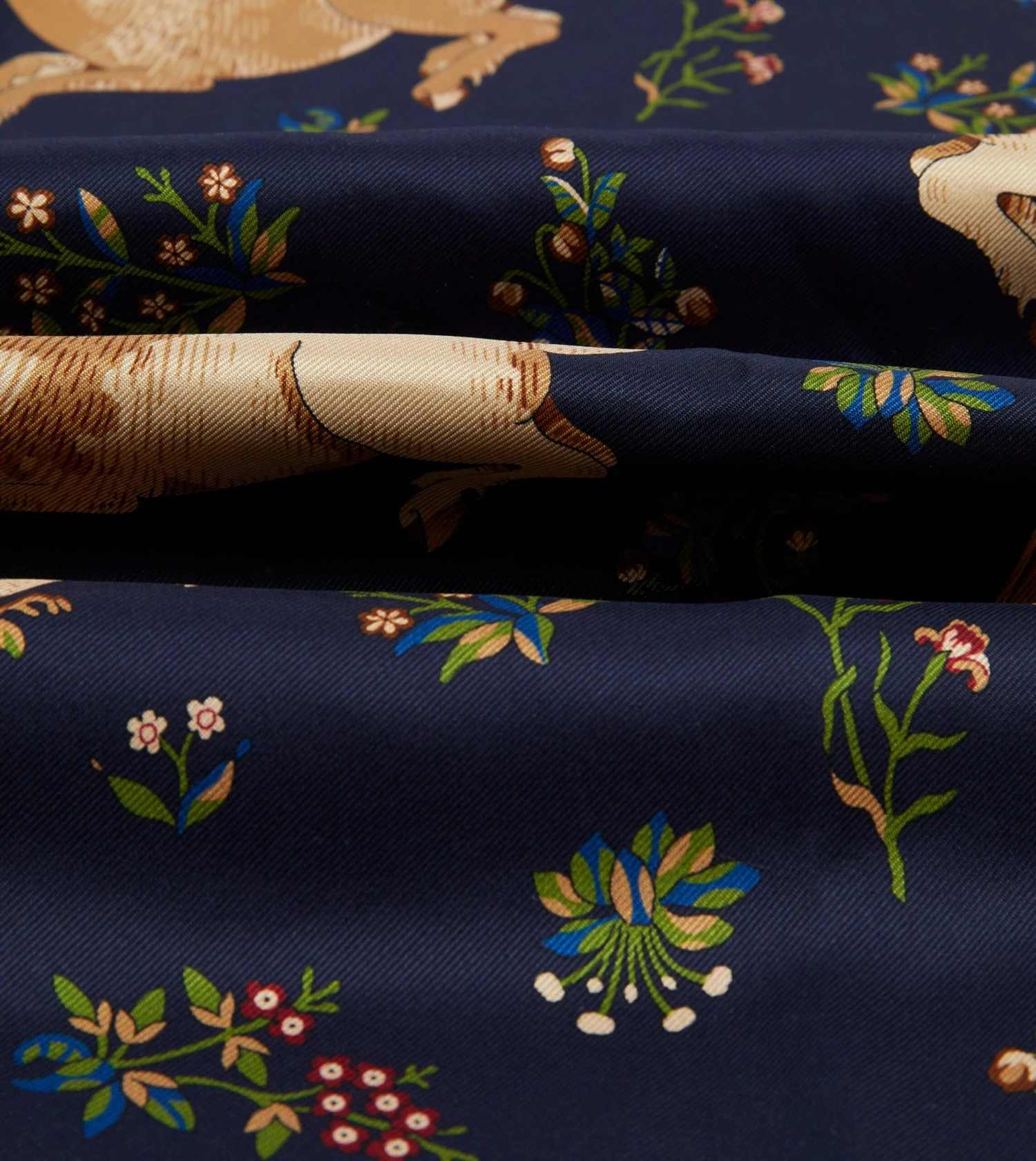 Navy Unicorn Print Tubular Silk Tasselled Scarf 4 Navy Unicorn Print Tubular Silk Tasselled Scarf - Image 2