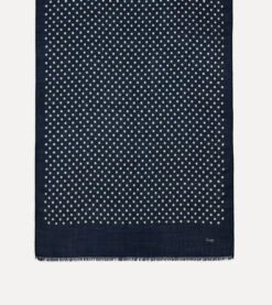 Navy Hand-Drawn Polka Dot Wool-Silk Scarf -Drakes Shop DR1AB123138 01251 4