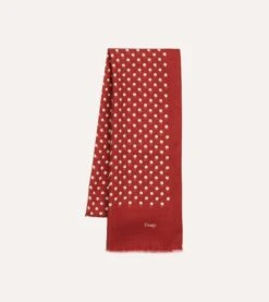 Red Hand-Drawn Polka Dot Wool Scarf 8 Red Hand-Drawn Polka Dot Wool Scarf -Drakes Shop DR1AB123138 02701 3