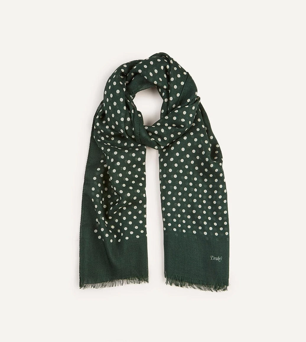 Green Hand-Drawn Polka Dot Wool Scarf 3 Green Hand-Drawn Polka Dot Wool Scarf