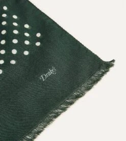 Green Hand-Drawn Polka Dot Wool Scarf 10 Green Hand-Drawn Polka Dot Wool Scarf -Drakes Shop DR1AB123138 03401 4 LR