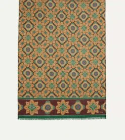 Brown And Red Medallion Print Wool-Silk Scarf -Drakes Shop DR1AB123140 02301 4