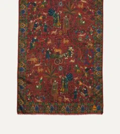 Red Mughal Hunter Print Wool-Silk Scarf 9 Red Mughal Hunter Print Wool-Silk Scarf -Drakes Shop DR1AB123167 01701 4
