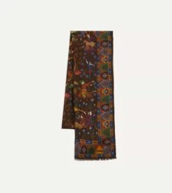 Brown Mughal Hunter Print Wool-Silk Scarf -Drakes Shop DR1AB123167 03301 3
