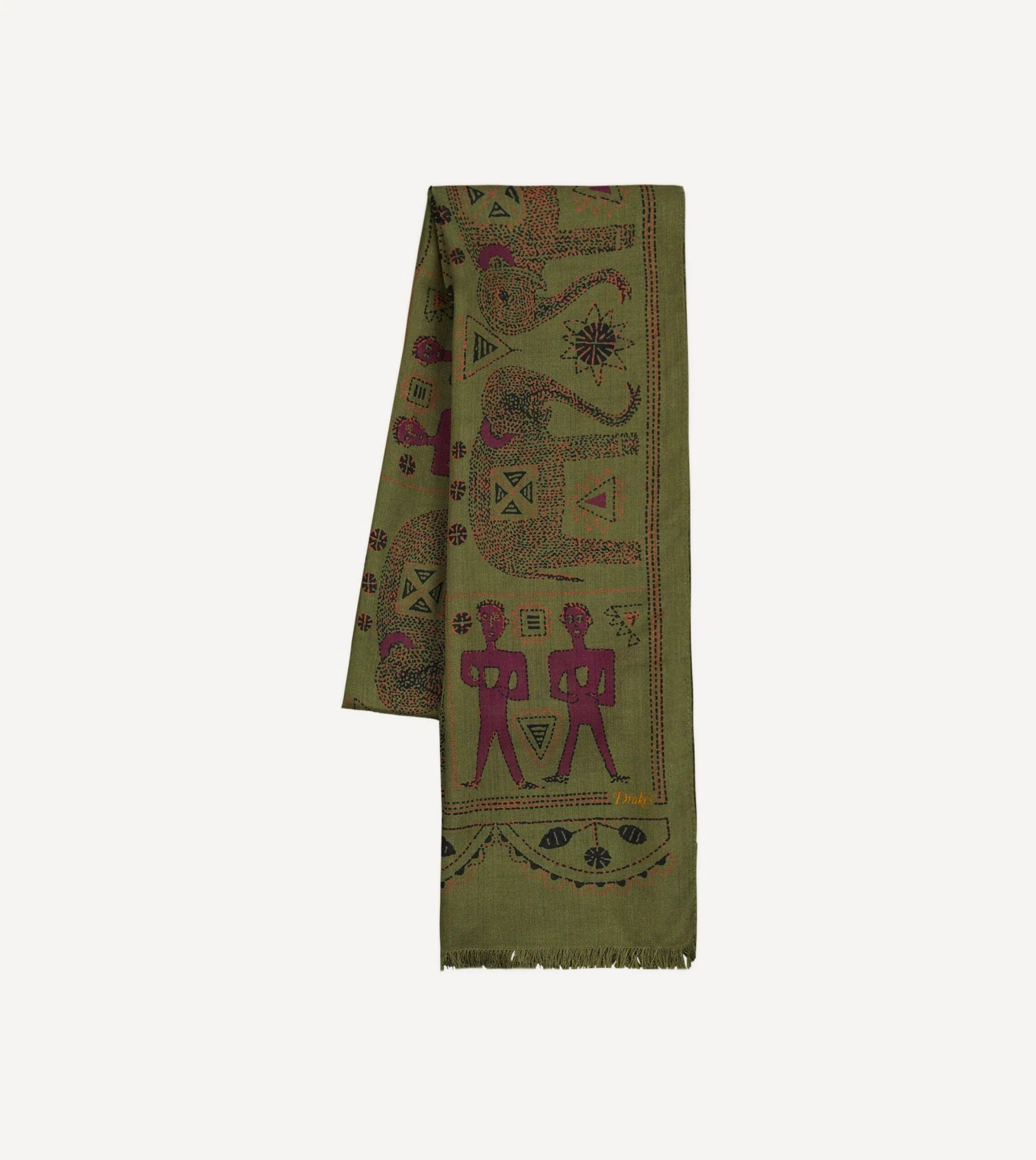 Olive Elephant Print Wool-Silk Scarf 6 Olive Elephant Print Wool-Silk Scarf - Image 4
