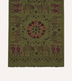 Olive Elephant Print Wool-Silk Scarf 8 Olive Elephant Print Wool-Silk Scarf -Drakes Shop DR1AB123553 02401 4