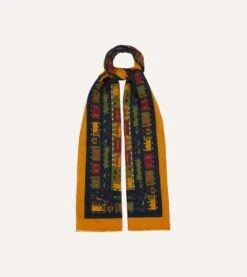 Navy And Yellow Navajo Print Wool-Silk Scarf