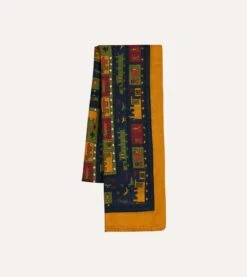 Navy And Yellow Navajo Print Wool-Silk Scarf 10 Navy And Yellow Navajo Print Wool-Silk Scarf -Drakes Shop DR1AB123555 01251 3