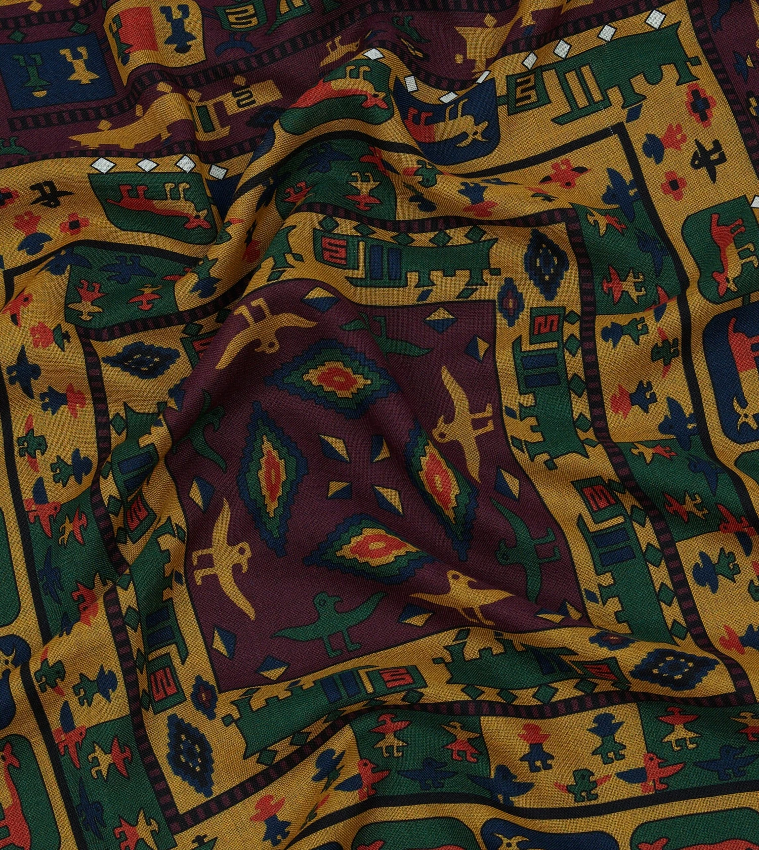 Navy And Red Navajo Print Wool-Silk Scarf 4 Navy And Red Navajo Print Wool-Silk Scarf - Image 2