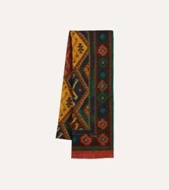 Brown Kilim Print Wool-Silk Scarf -Drakes Shop DR1AB123558 02401 3