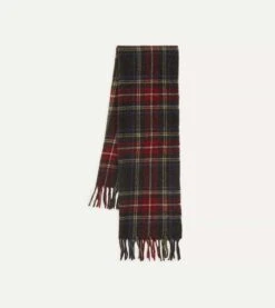 Black Stewart Tartan Lambswool Washed Check Scarf -Drakes Shop DR1AB2 21969 01 660 1