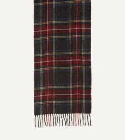 Black Stewart Tartan Lambswool Washed Check Scarf -Drakes Shop DR1AB2 21969 01 660 4