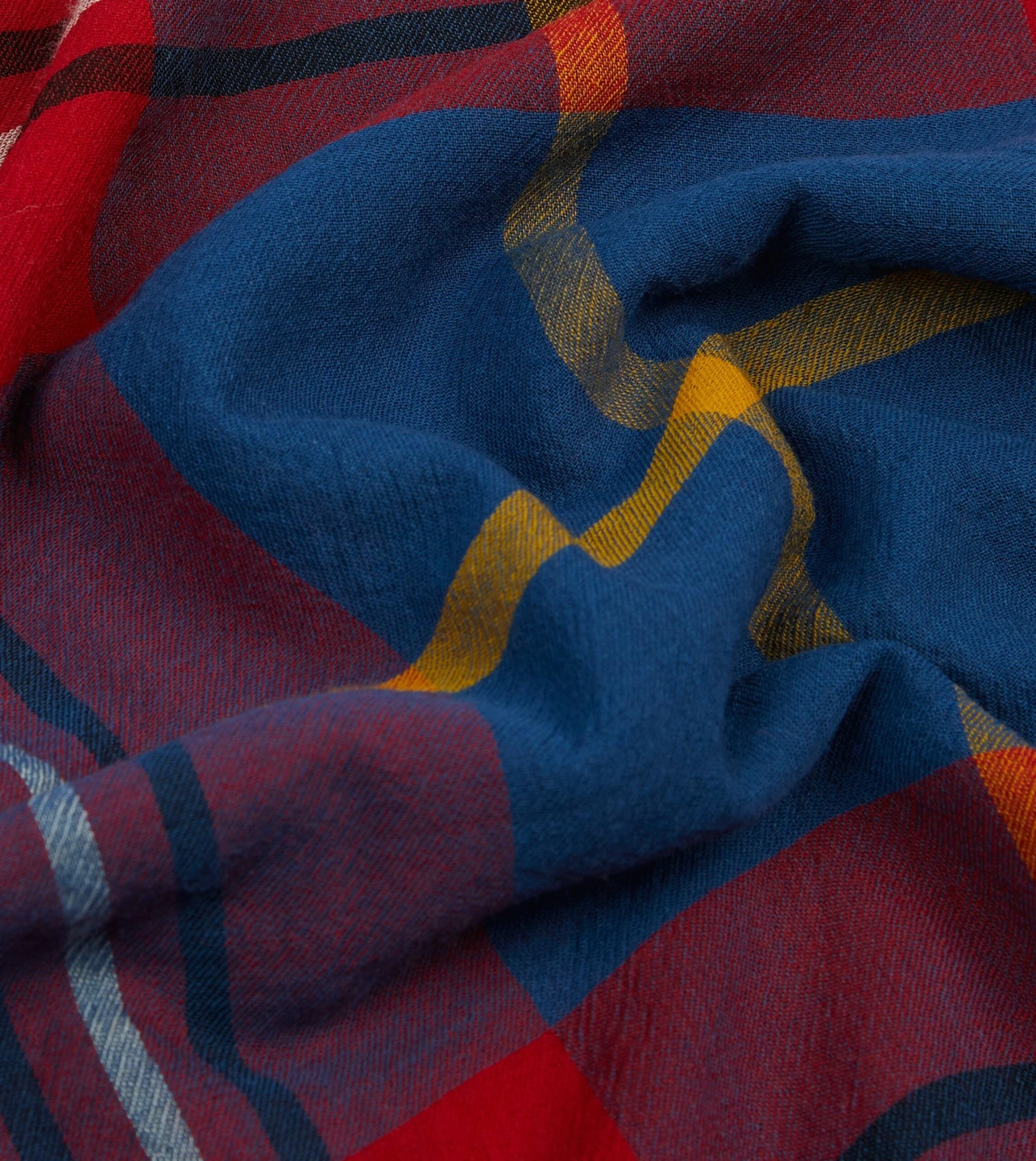 Blue Tartan Washed Check Wool Scarf 4 Blue Tartan Washed Check Wool Scarf - Image 2