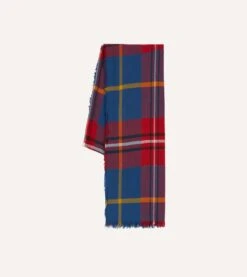 Blue Tartan Washed Check Wool Scarf 9 Blue Tartan Washed Check Wool Scarf -Drakes Shop DR1AB223519 01203 3