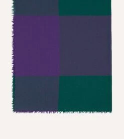 Green And Purple Washed Check Wool Scarf -Drakes Shop DR1AB223519 03403 4