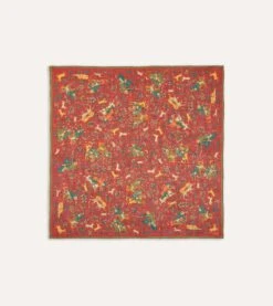Red Mughal Print Wool-Silk Square Scarf -Drakes Shop DR1AD0 22215 04 701 1
