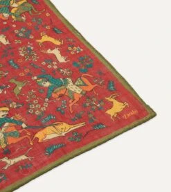Red Mughal Print Wool-Silk Square Scarf -Drakes Shop DR1AD0 22215 04 701 4