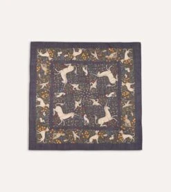 Navy Unicorn Print Wool-Silk Square Scarf 10 Navy Unicorn Print Wool-Silk Square Scarf -Drakes Shop DR1AD021397 01251 1