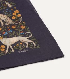 Navy Unicorn Print Wool-Silk Square Scarf 11 Navy Unicorn Print Wool-Silk Square Scarf -Drakes Shop DR1AD021397 01251 4